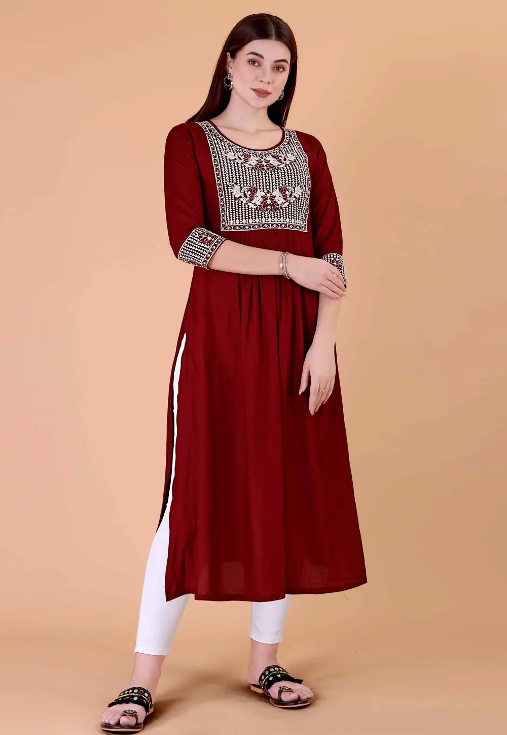 Maroon Rayon Long Kurti 297385