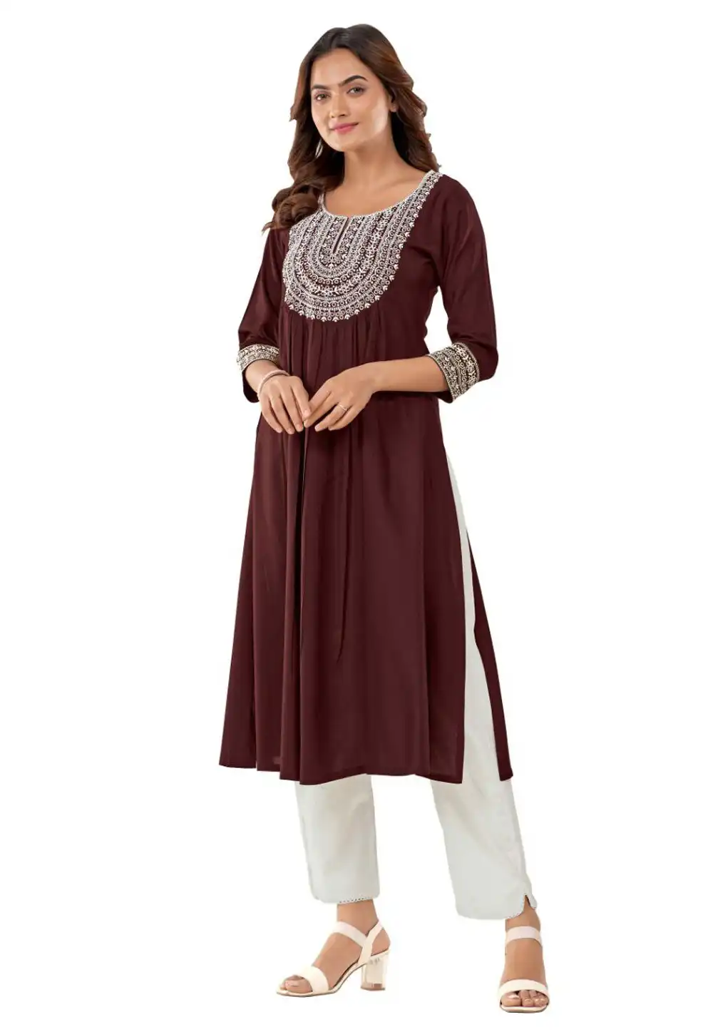 Maroon Rayon Long Kurti 288349