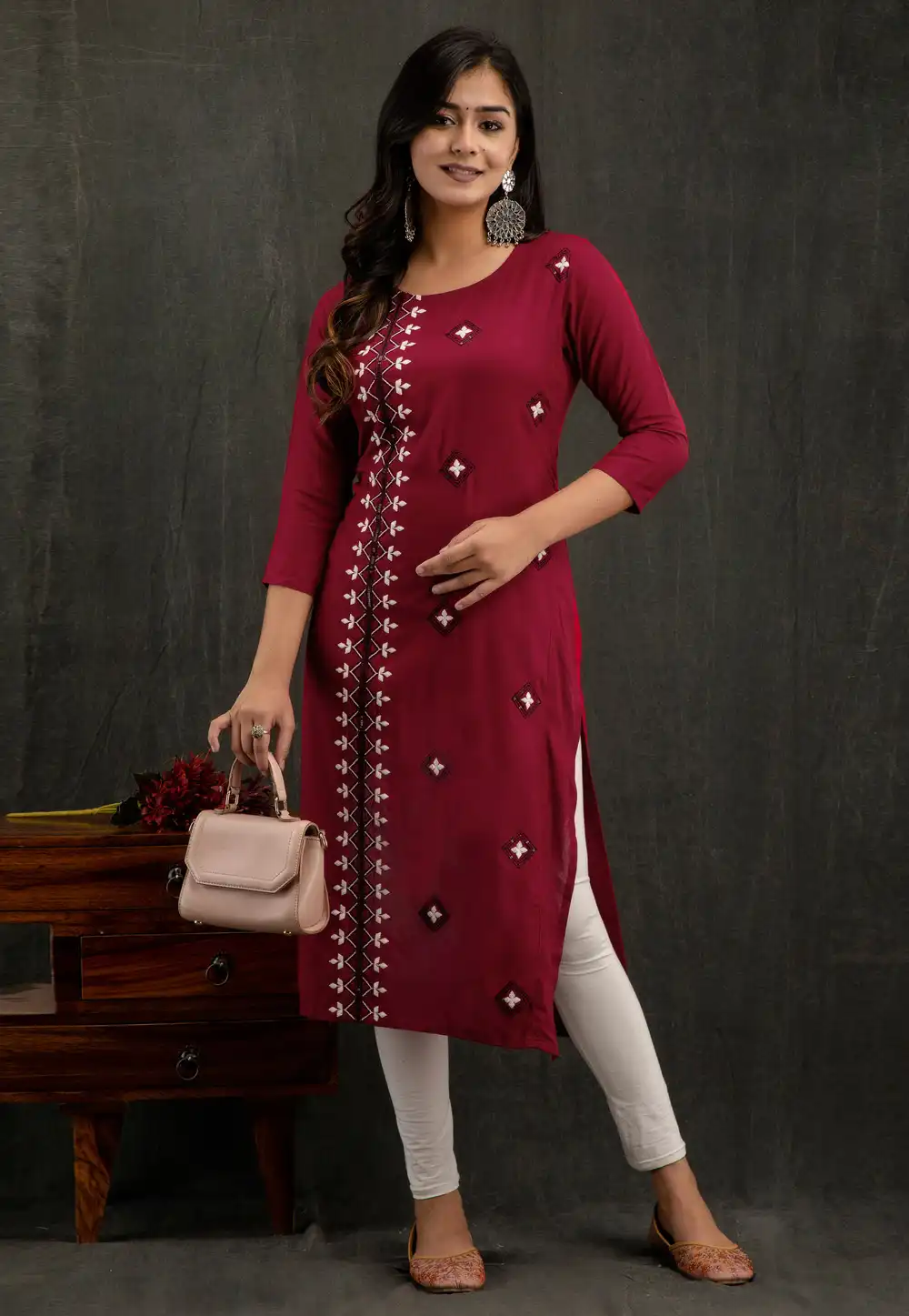 Maroon Rayon Long Tunic 288162