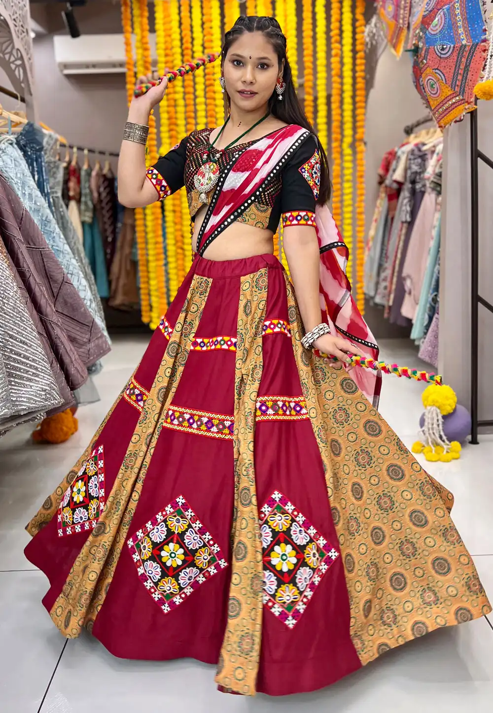 Maroon Rayon Navratri Chaniya Choli 291438