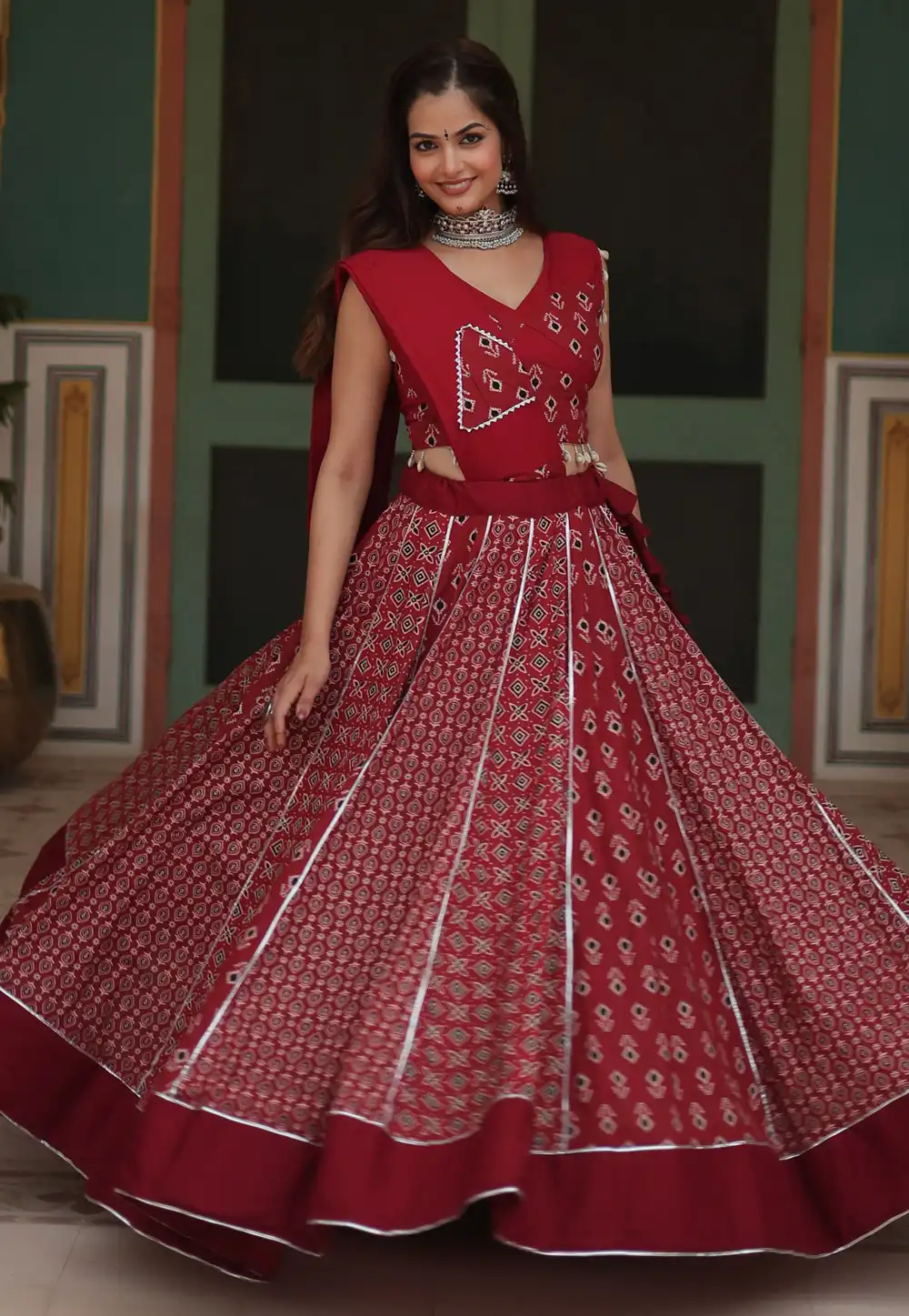 Maroon Rayon Navratri Chaniya Choli 293378