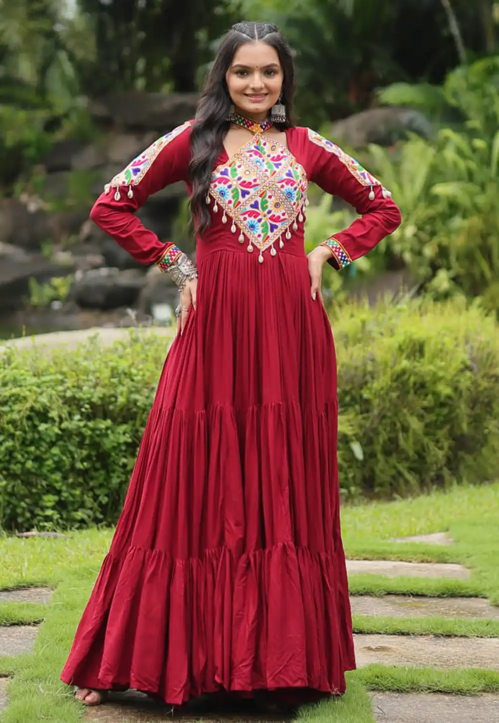 Maroon Rayon Navratri Wear Gown 293638