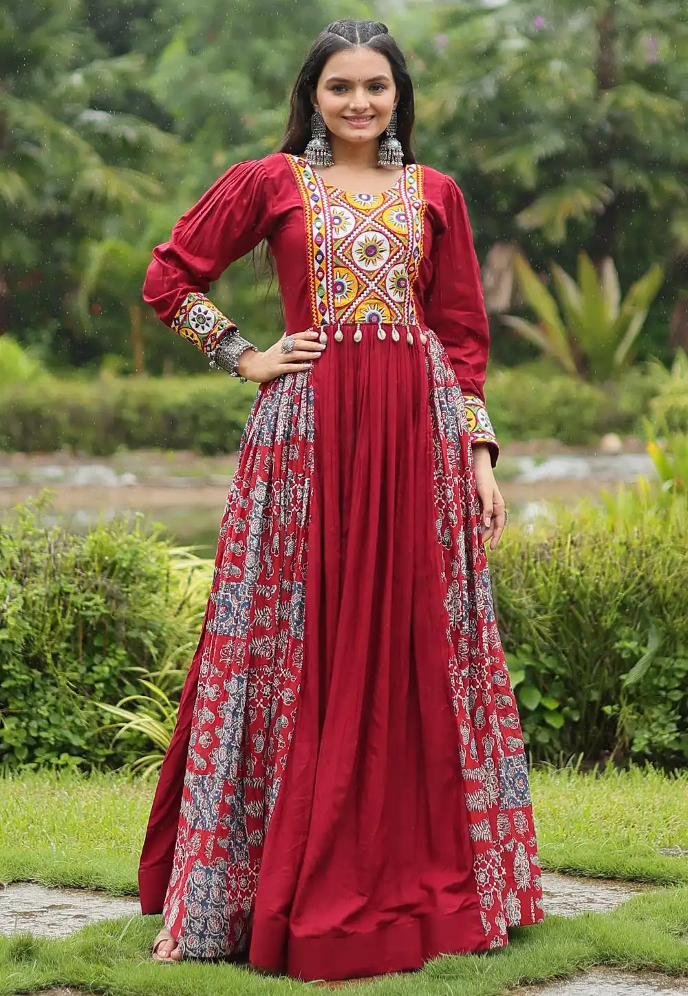 Maroon Rayon Navratri Wear Gown 293884