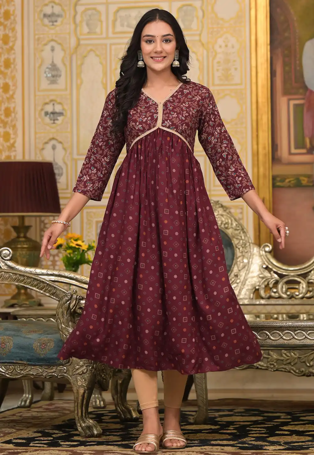 Maroon Rayon Printed Kurti 290203