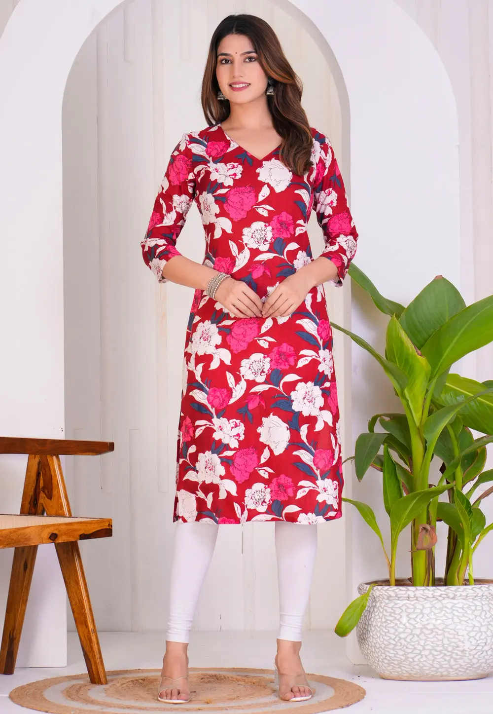 Maroon Rayon Printed Long Kurti 302976