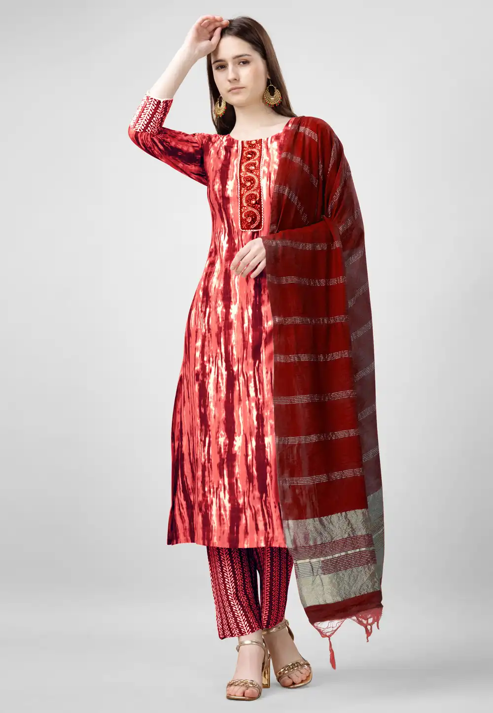 Maroon Rayon Readymade Pakistani Suit 288514