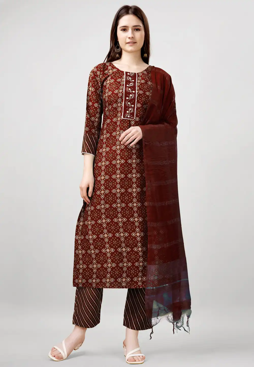 Maroon Rayon Readymade Pakistani Suit 292456