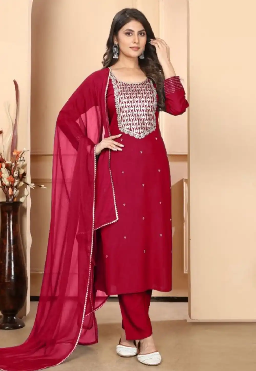 Maroon Rayon Readymade Pakistani Suit 291214