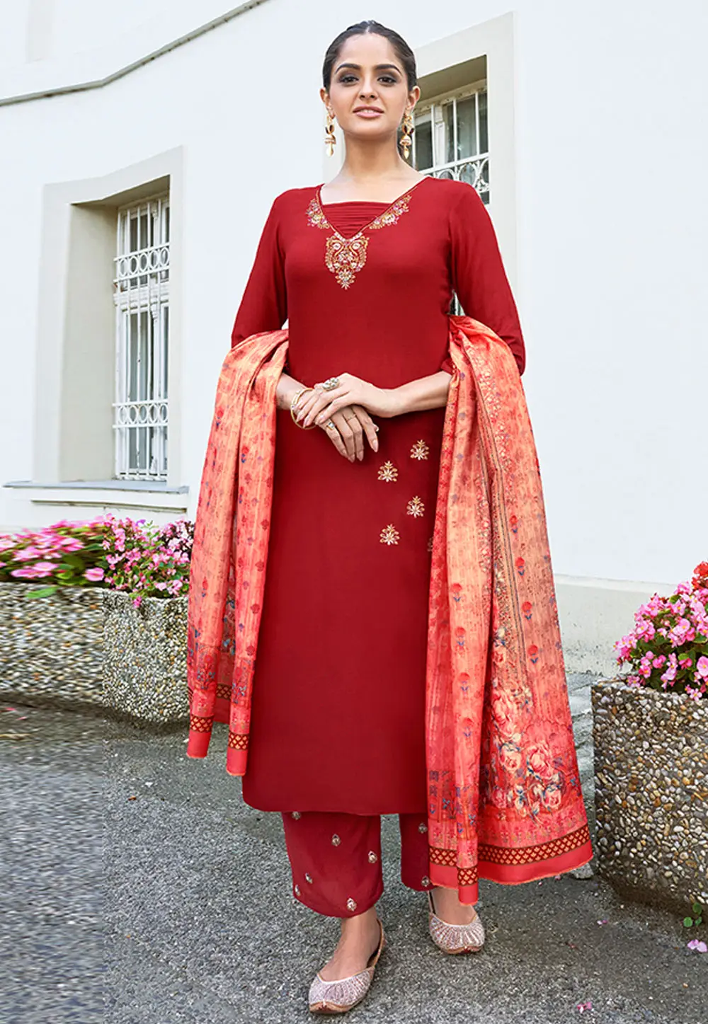 Maroon Rayon Readymade Pakistani Suit 297205