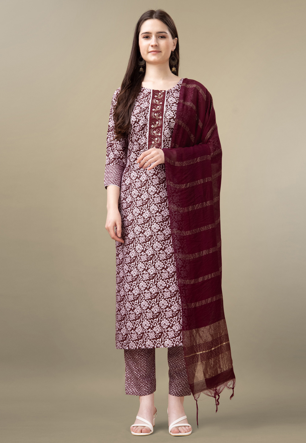 Maroon Rayon Readymade Pant Style Suit 282485