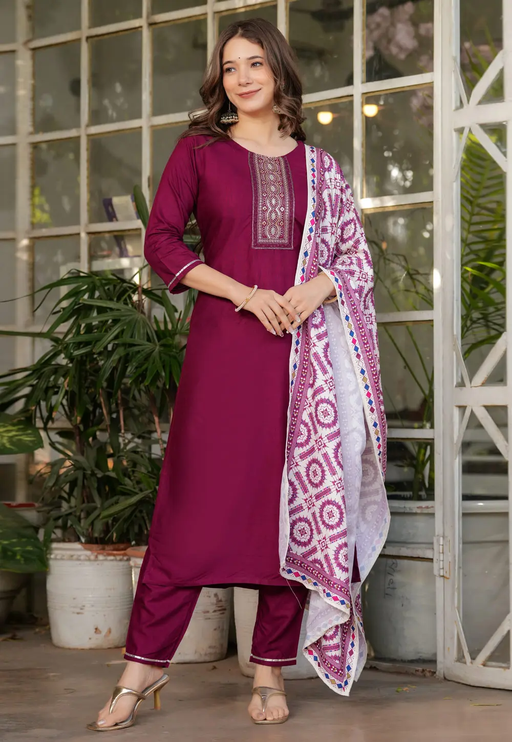 Maroon Rayon Readymade Pant Style Suit 303971