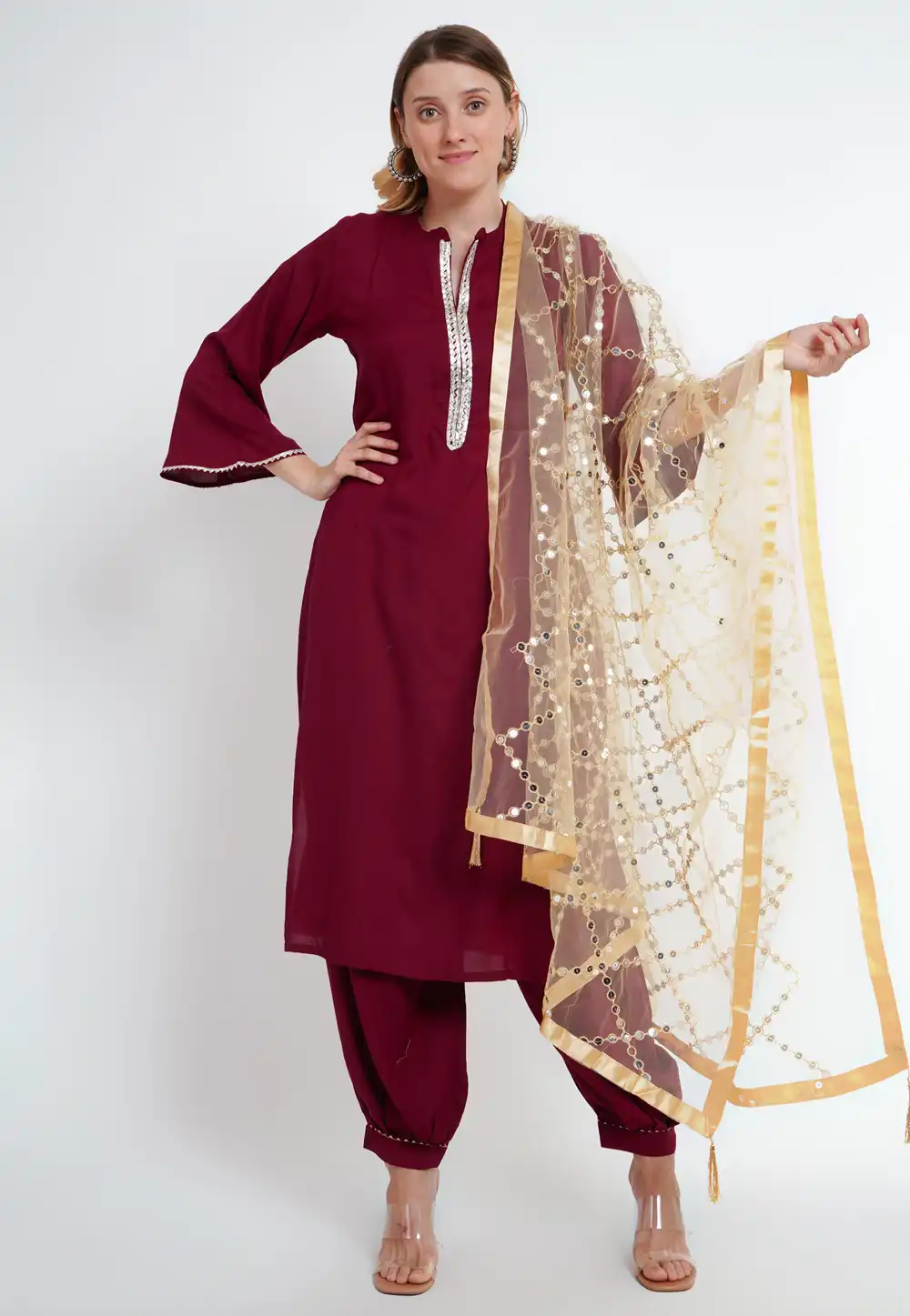 Maroon Rayon Readymade Punjabi Suit 290038