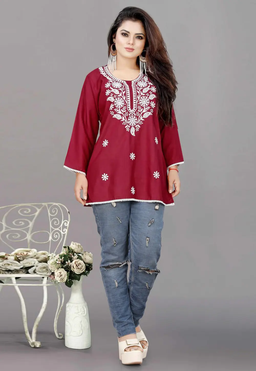 Maroon Rayon Short Kurti 301475