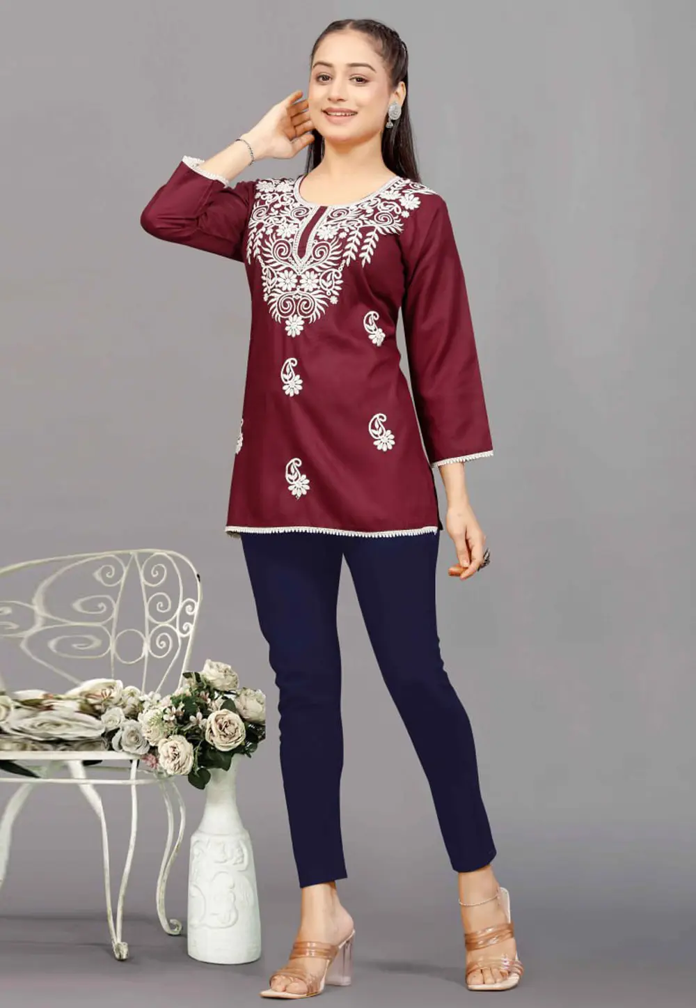 Maroon Rayon Short Kurti 300307