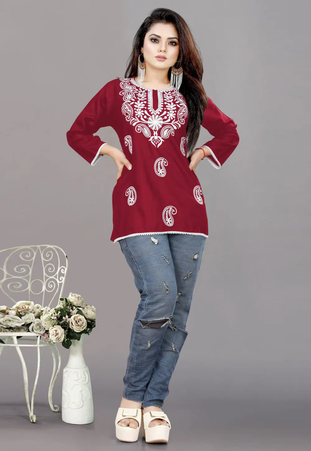 Maroon Rayon Short Kurti 301482