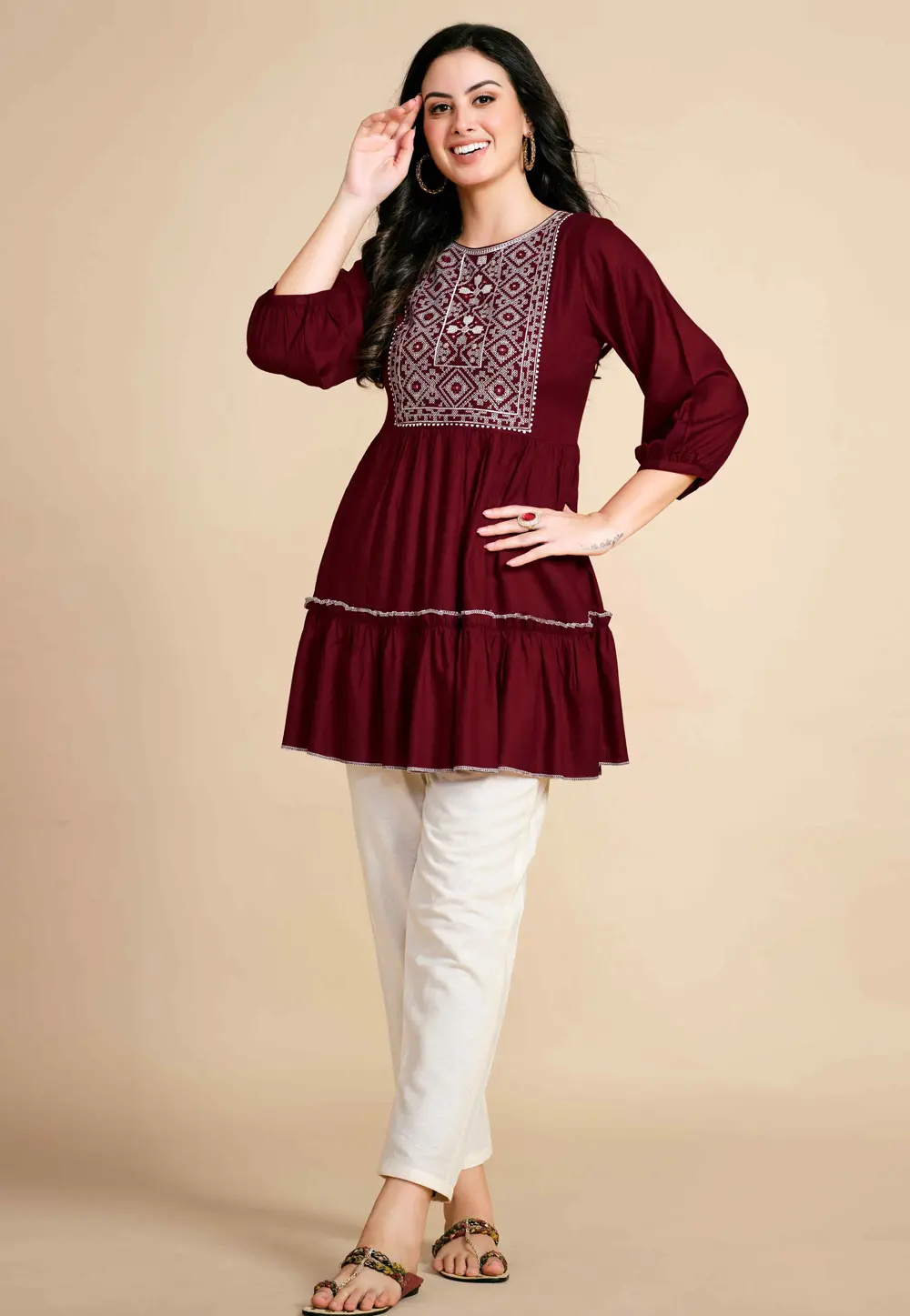 Maroon Rayon Short Kurti for Women 297377