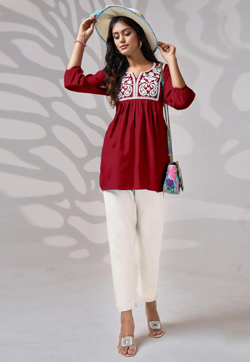 Maroon Rayon Short Kurti for Women 300471