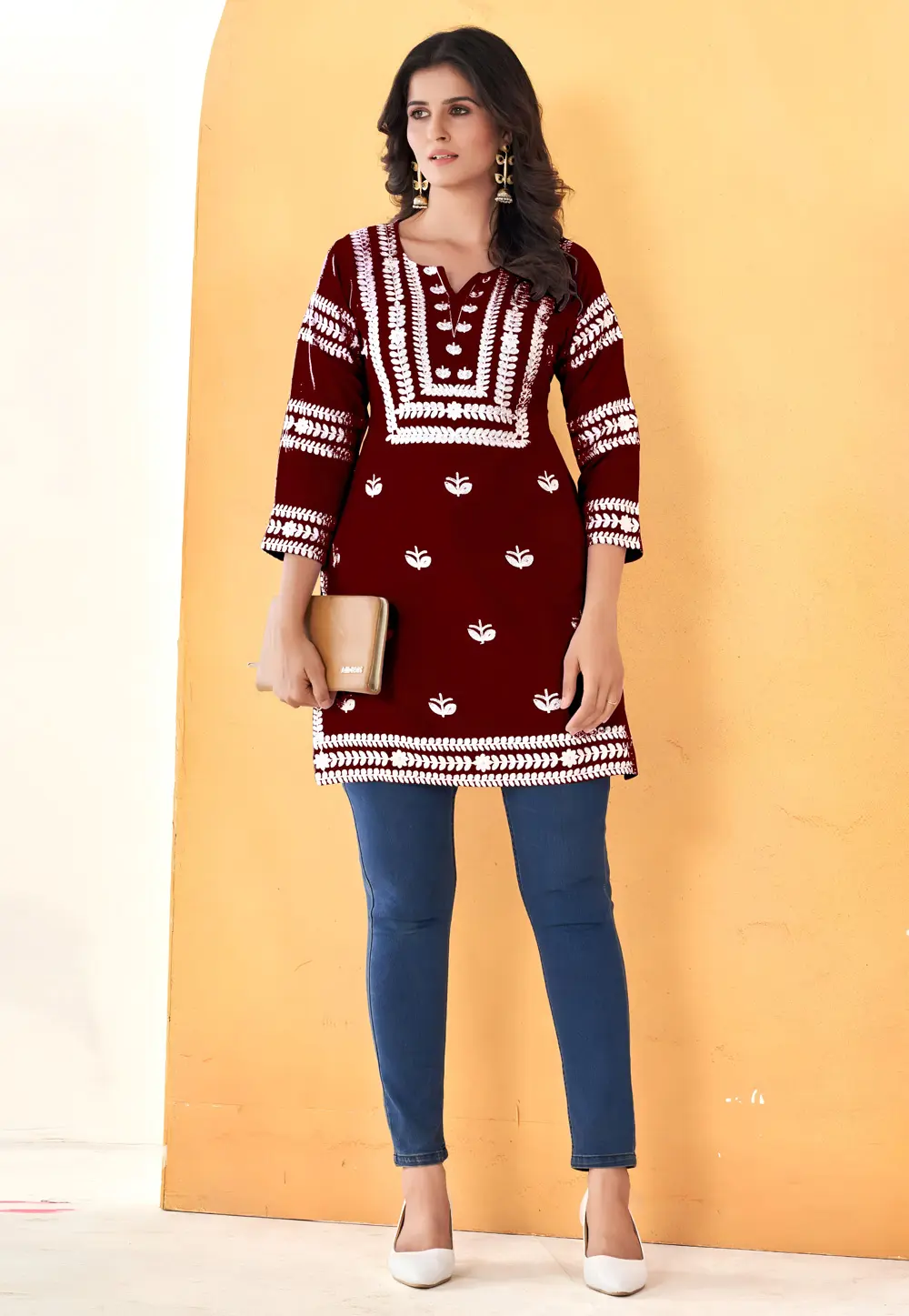 Maroon Rayon Short Kurti for Women 301153