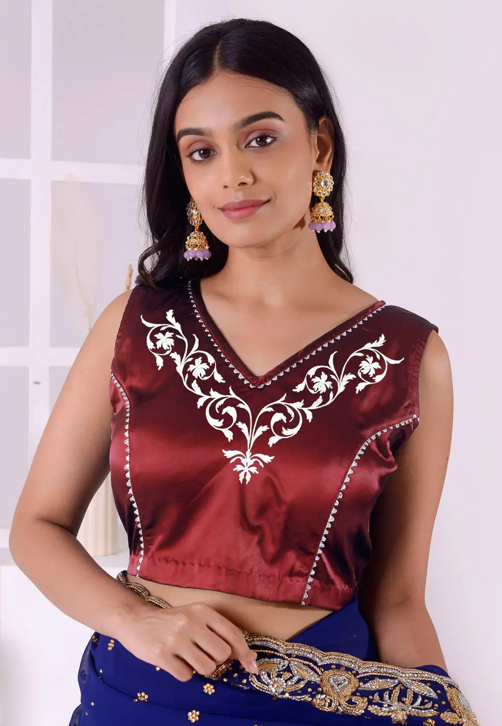 Maroon Satin Silk Readymade Blouse 298322