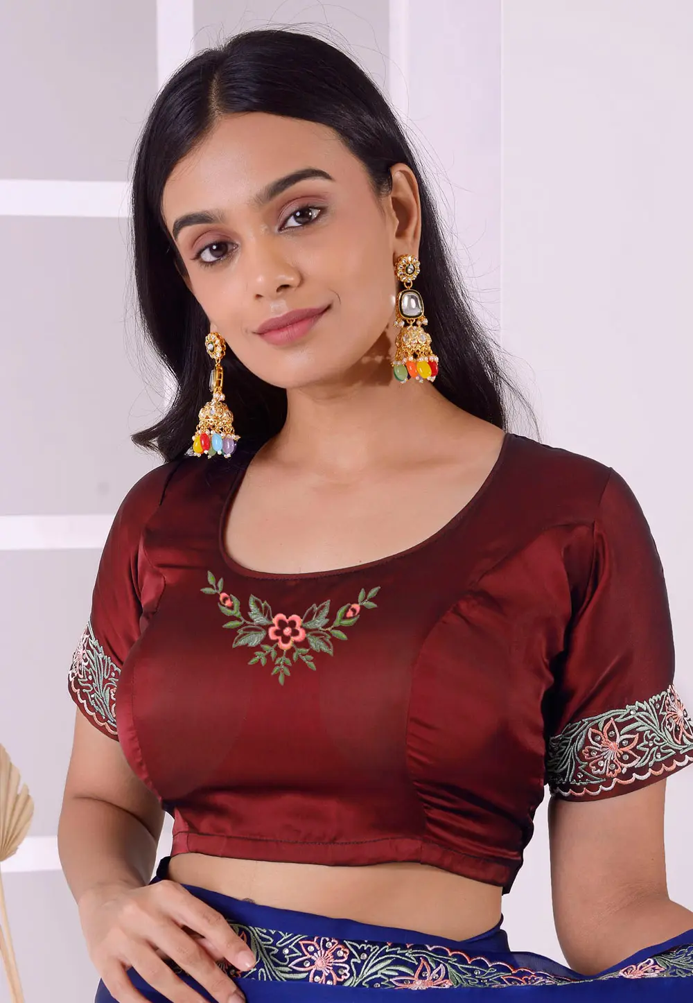 Maroon Satin Silk Readymade Blouse 298330