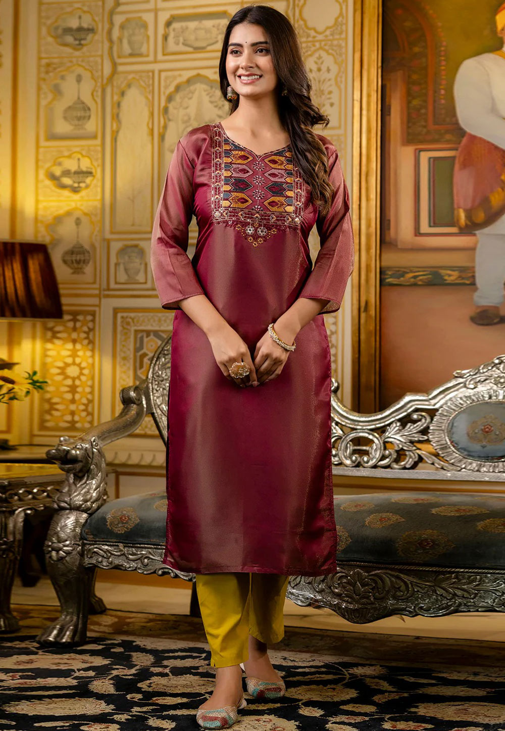 Maroon Shimmer Long Kurti 307081