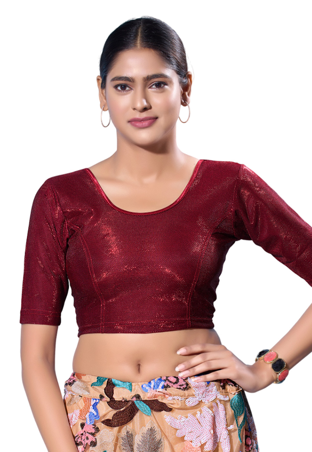 Maroon Shimmer Readymade Blouse 284873
