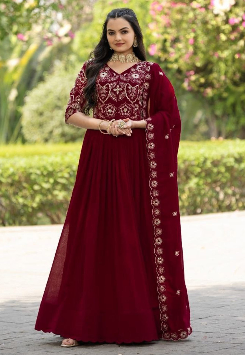 Maroon Shimmer Readymade Long Anarkali Suit 310252