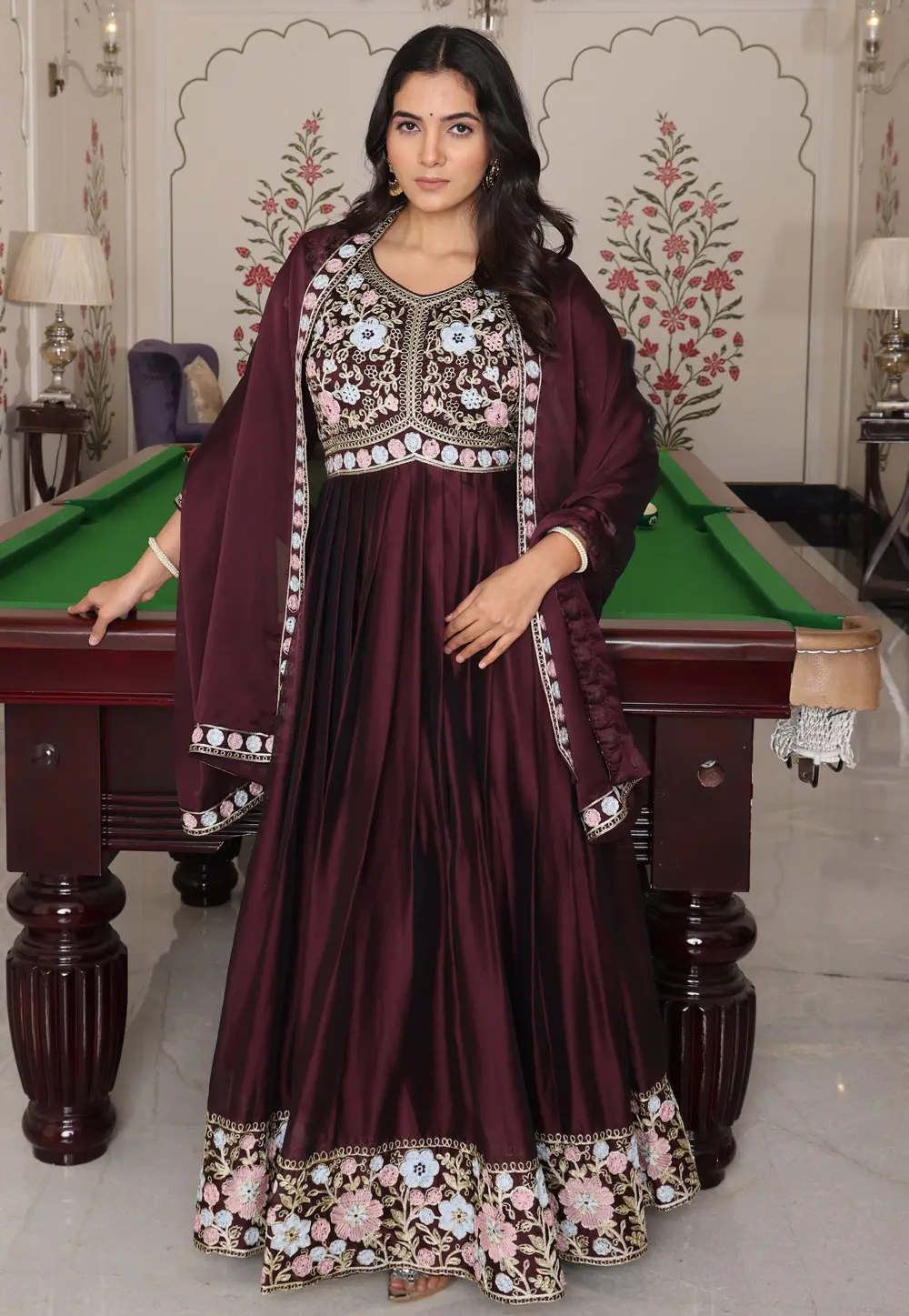 Maroon Silk Anarkali Suit 304012