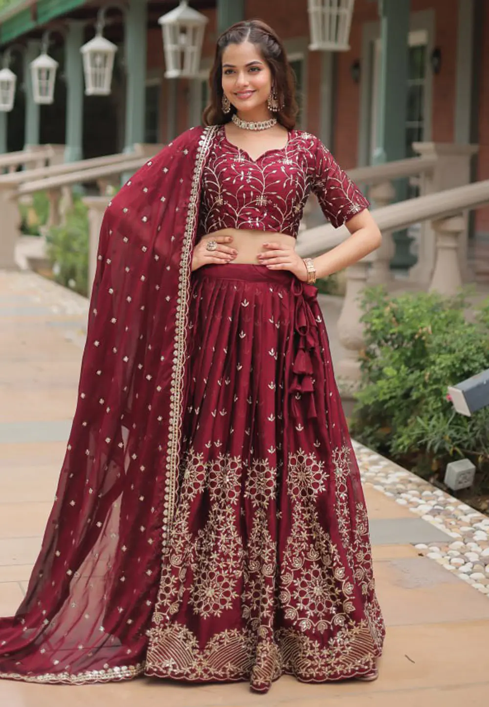 Maroon Silk Circular Lehenga Choli 297800