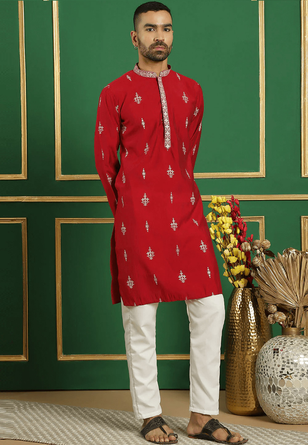 Maroon Silk Cotton Kurta Pajama 287621