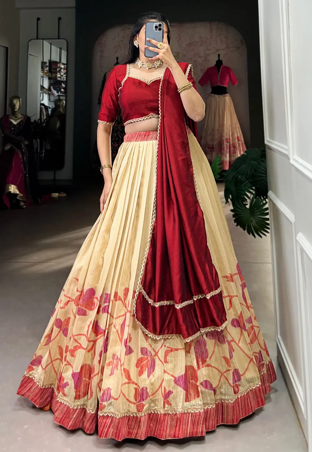 Maroon Silk Floral Lehenga choli 300383