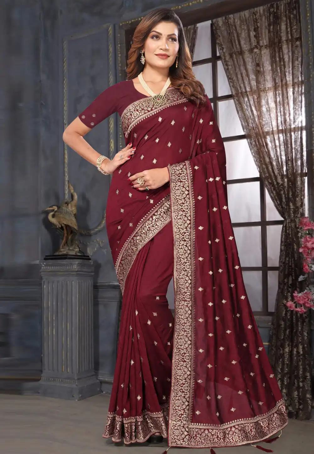 Maroon Silk Georgette Saree With Blouse 292014