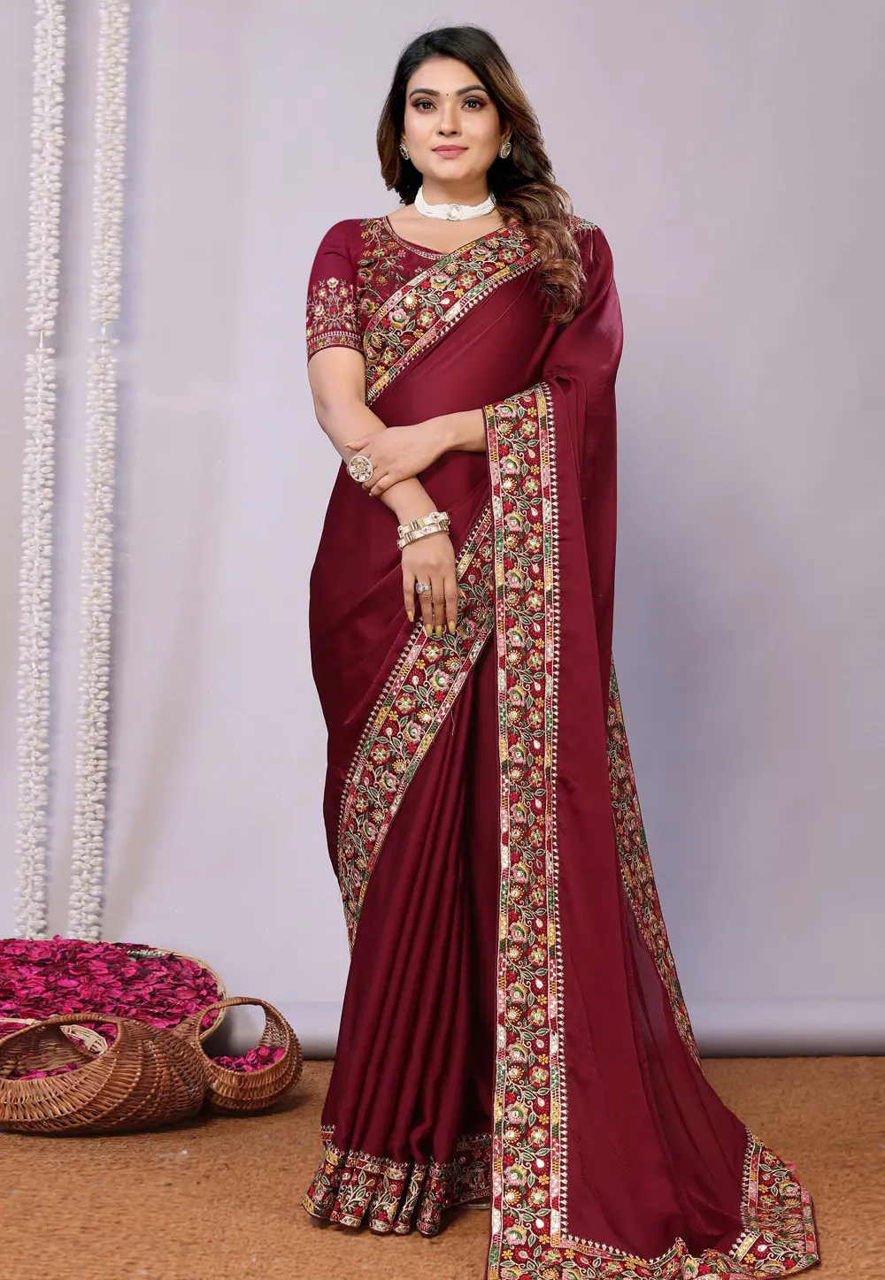 Maroon Silk Georgette Saree With Blouse 299511