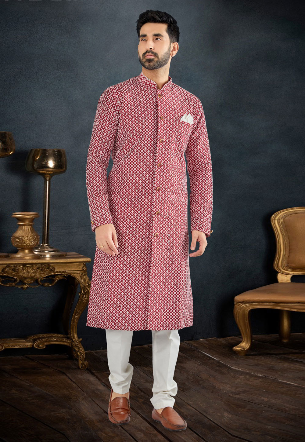 Maroon Silk Indo Western Suit 282501