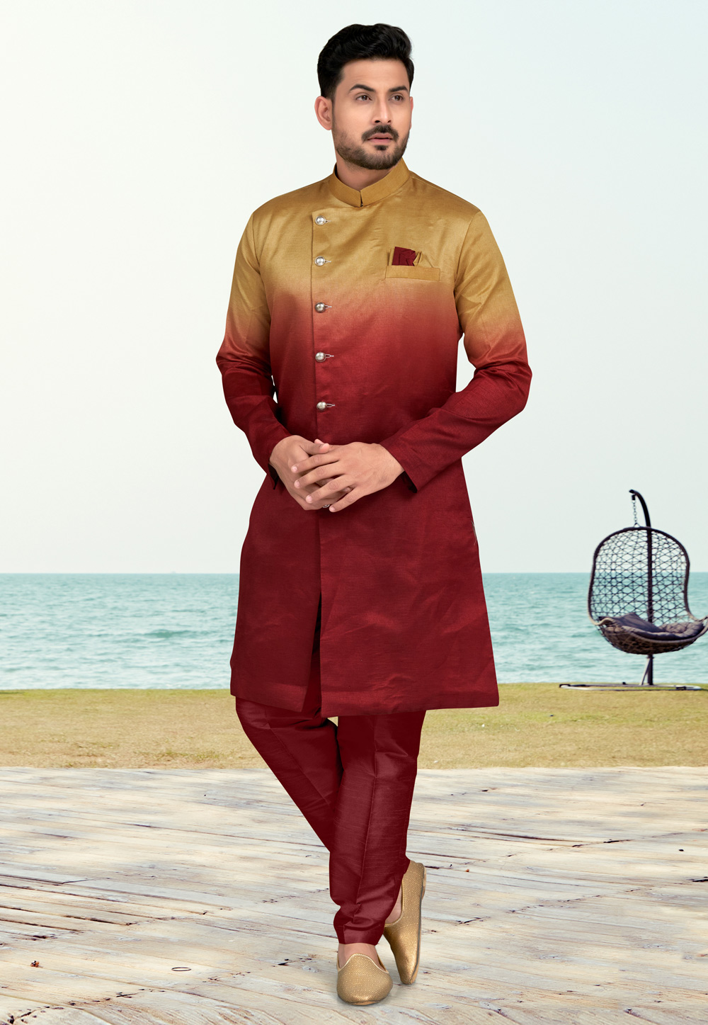 Maroon Silk Indo Western Suit 279724
