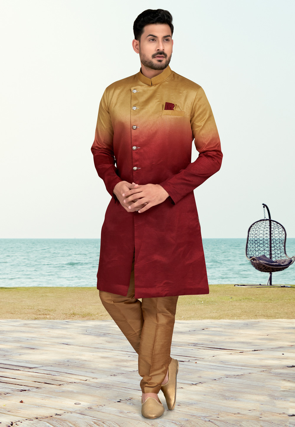 Maroon Silk Indo Western Suit 279730
