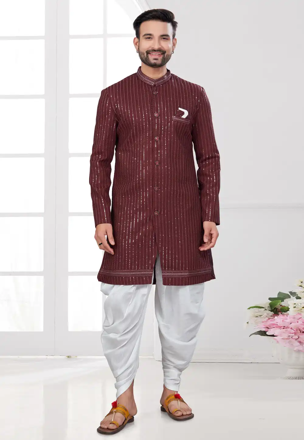 Maroon Silk Indo Western Suit 294570