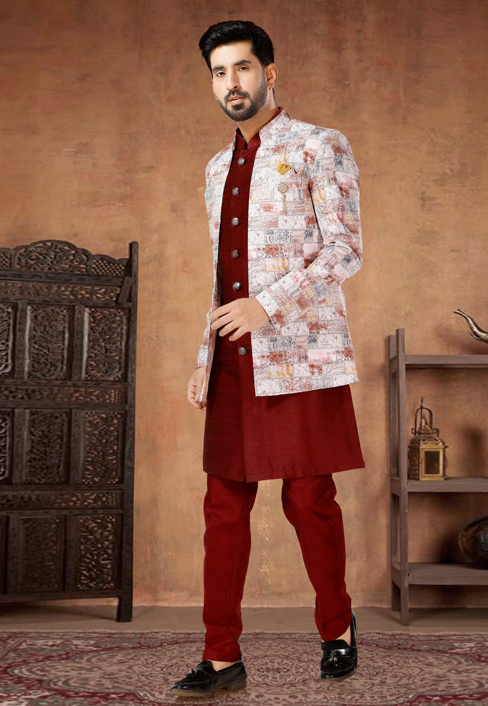 Maroon Silk Indo Western Suit 282972