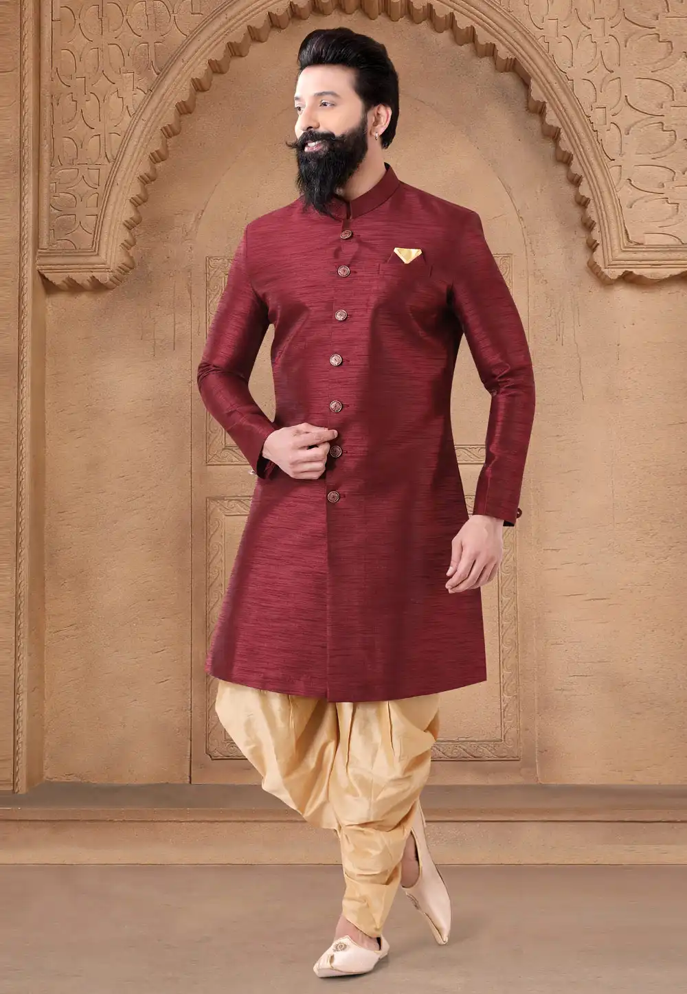 Maroon Silk Indo Western Suit 287898