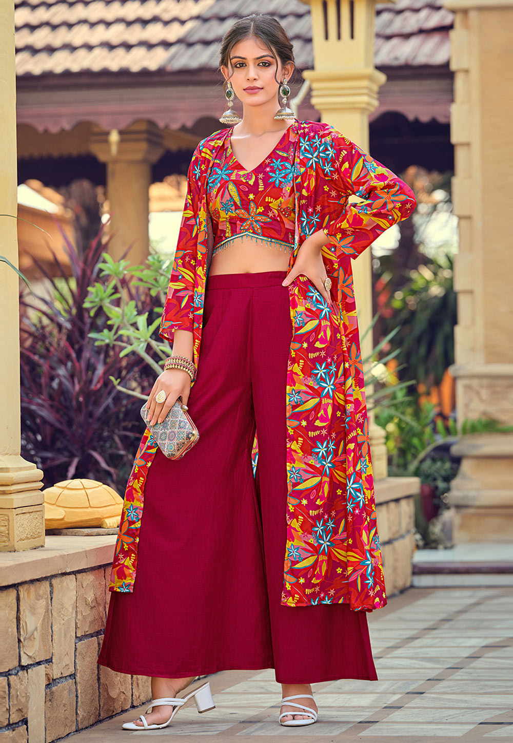 Maroon Silk Jacket Style Suit 309049