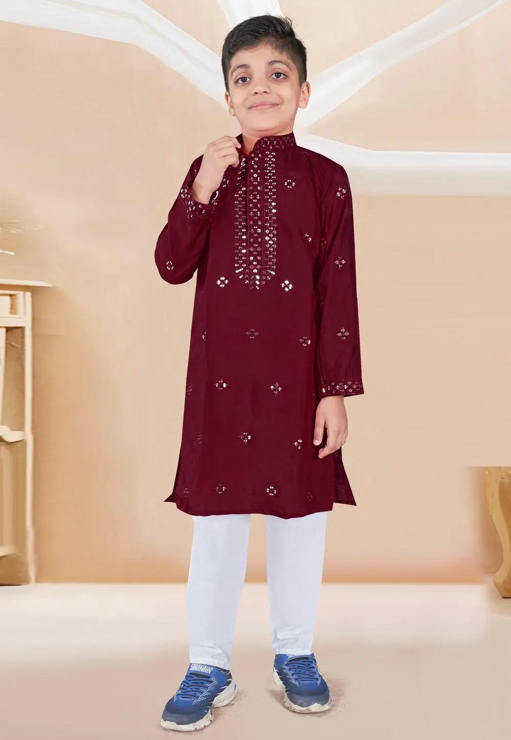 Maroon Silk Kids Kurta Pajama 298122