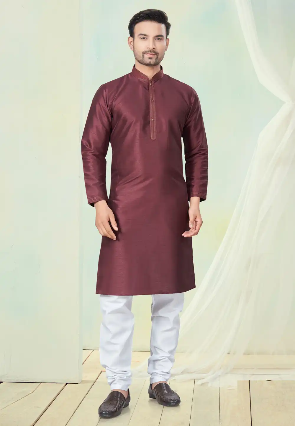 Maroon Silk Kurta Pajama 294013