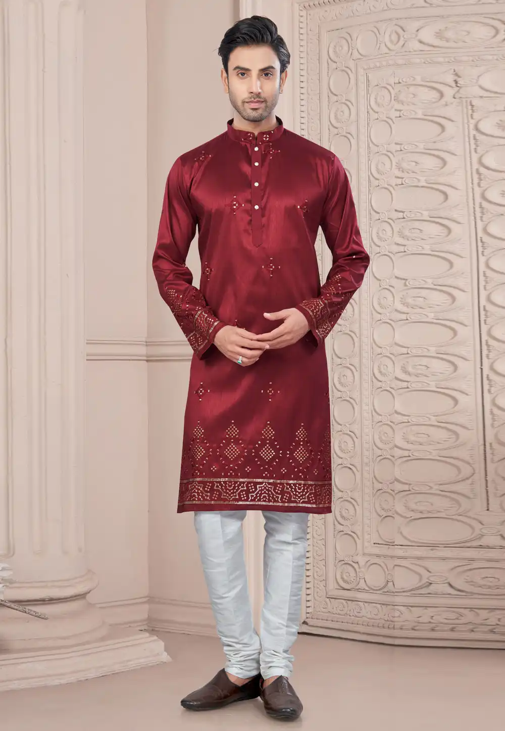 Maroon Silk Kurta Pajama 294637