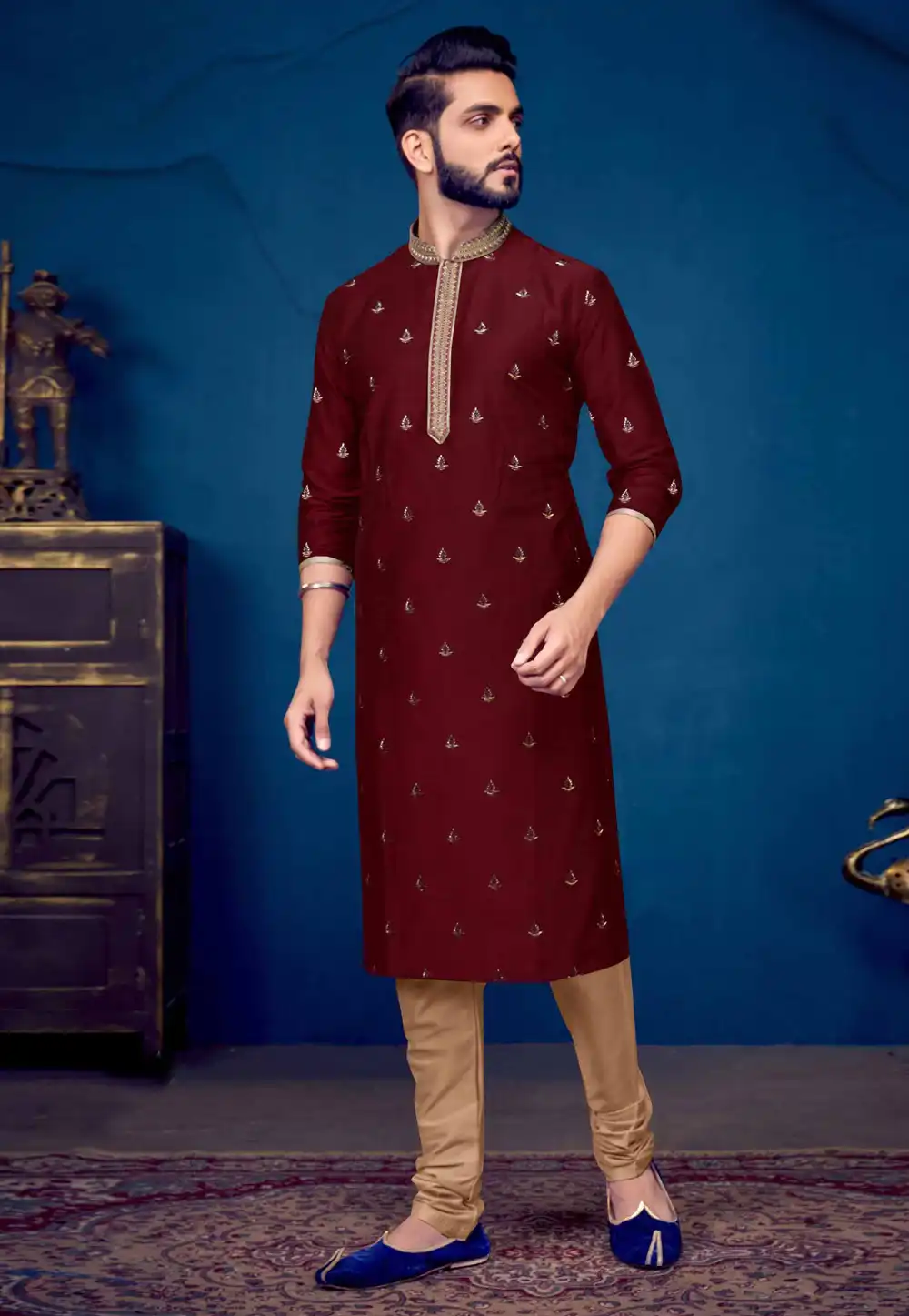 Maroon Silk Kurta Pajama 288859