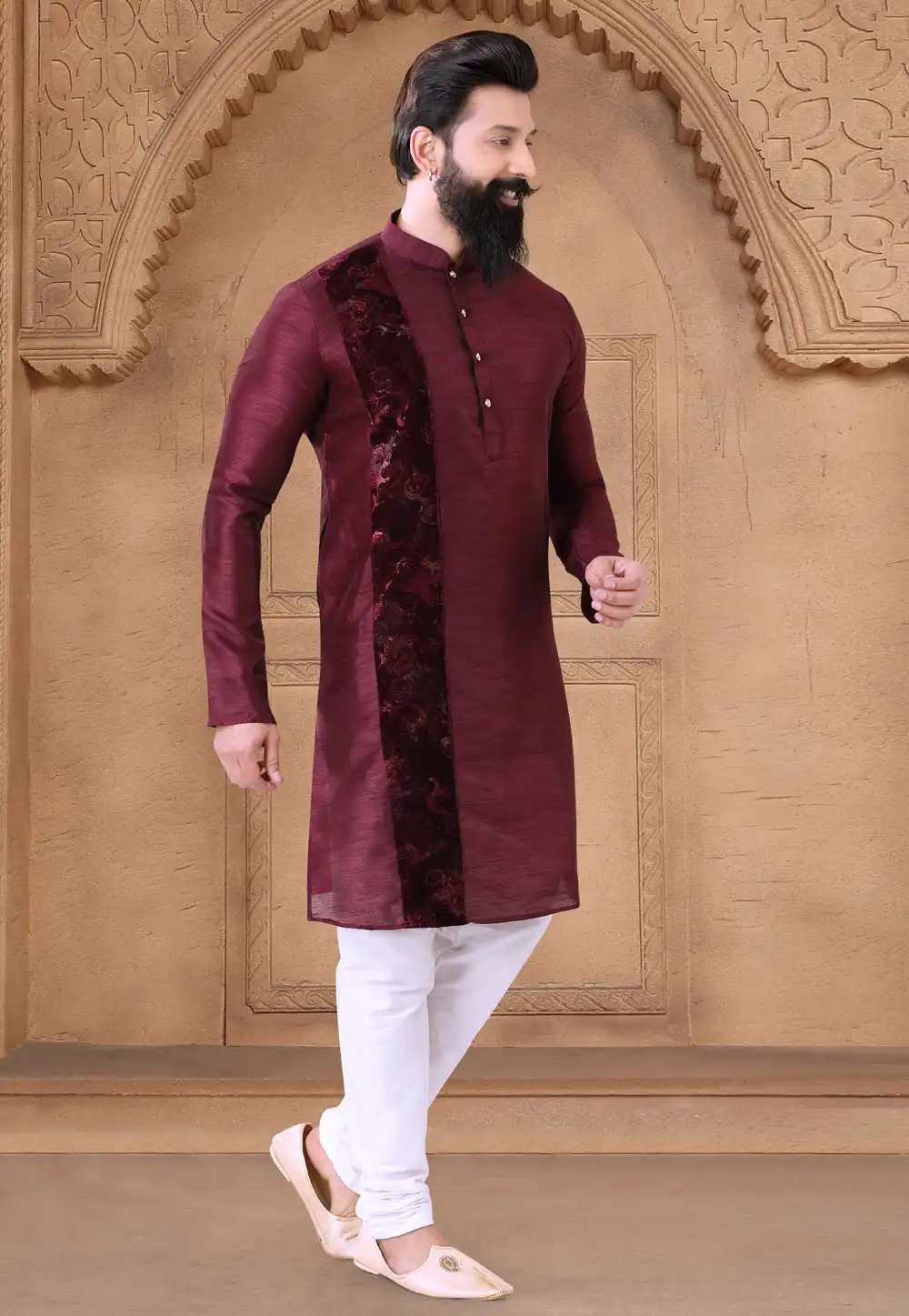 Maroon Silk Kurta Pajama 287944