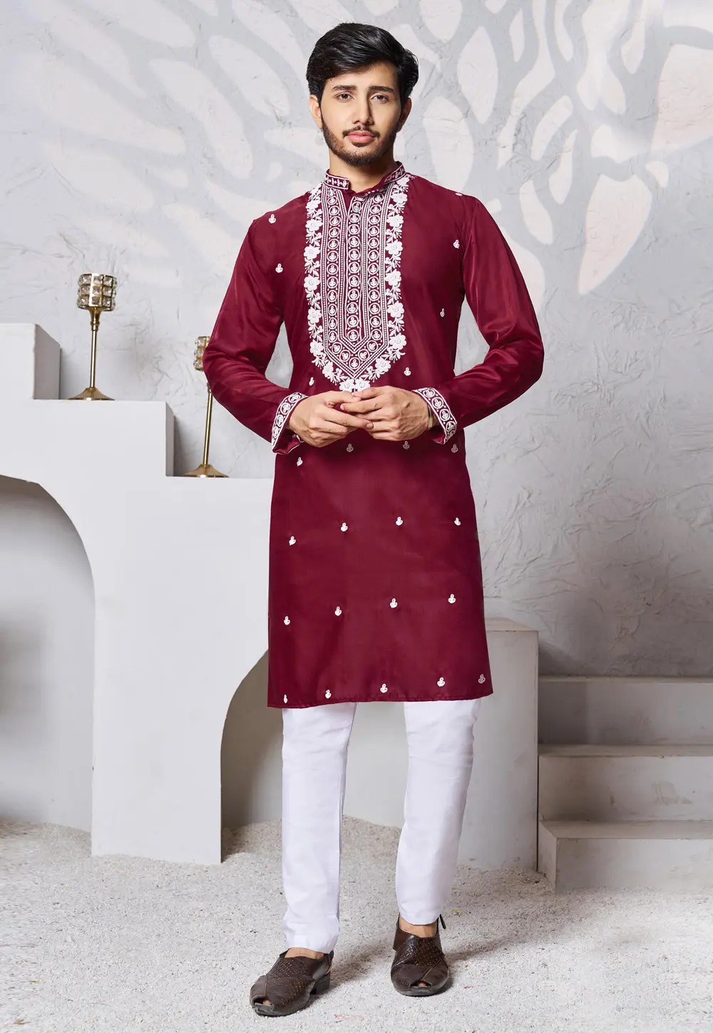 Maroon Silk Kurta Pajama 300463