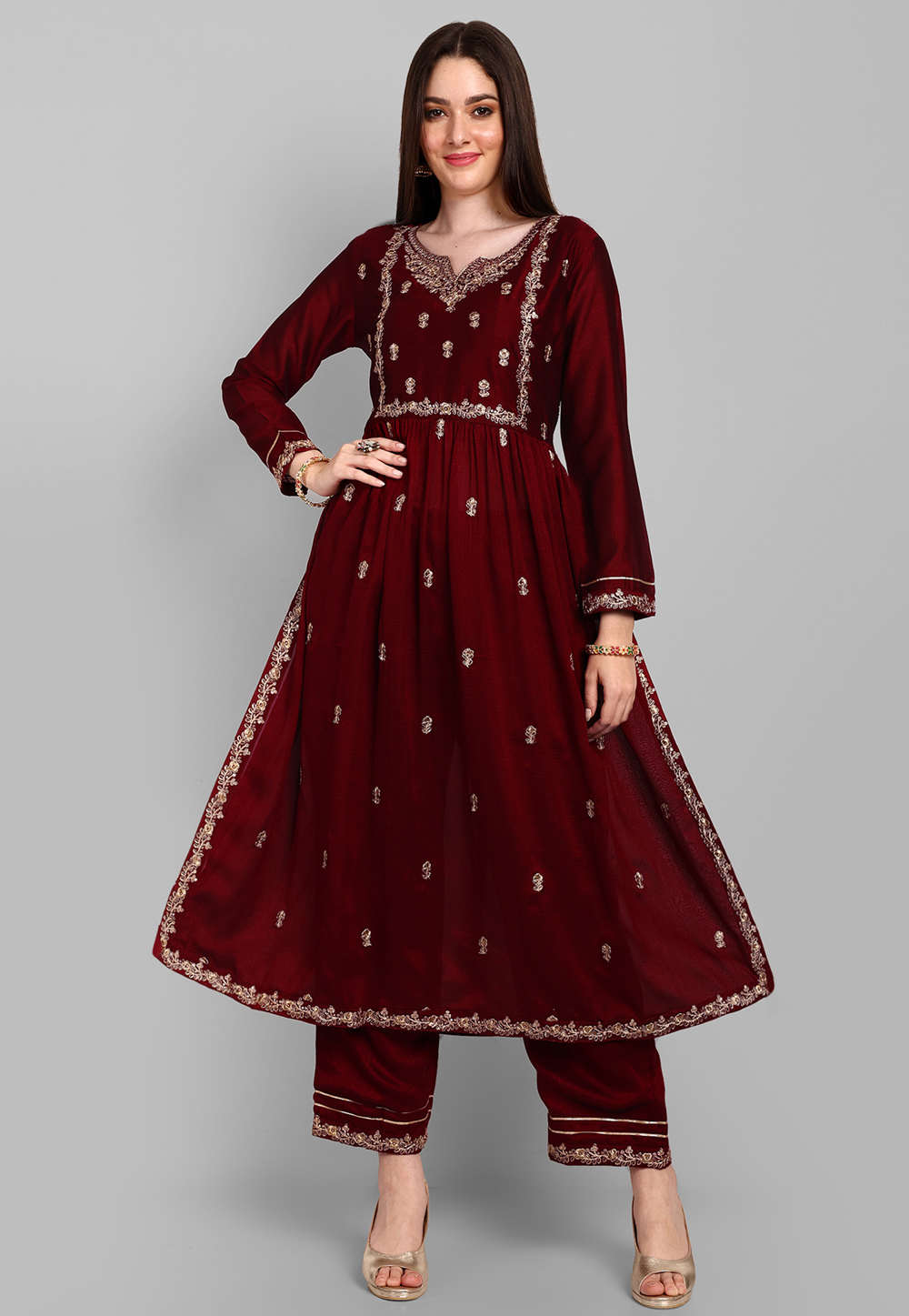 Maroon Silk Kurta Set With Palazzo 286043