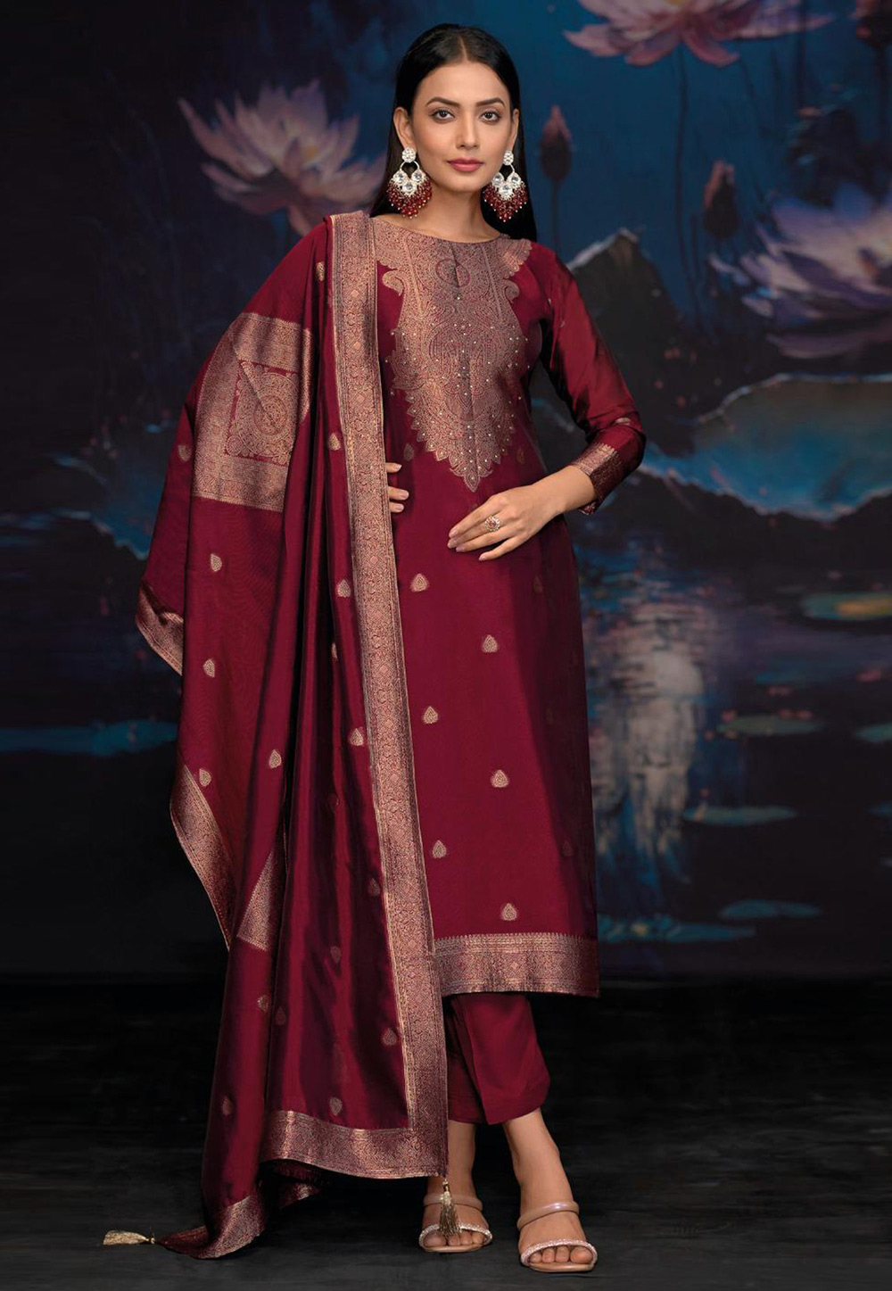 Maroon Silk Pakistani Suit 309497
