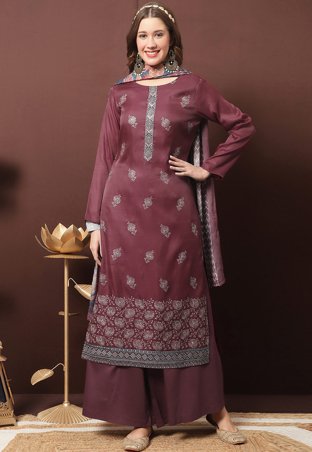 Maroon Silk Palazzo Suit 310456
