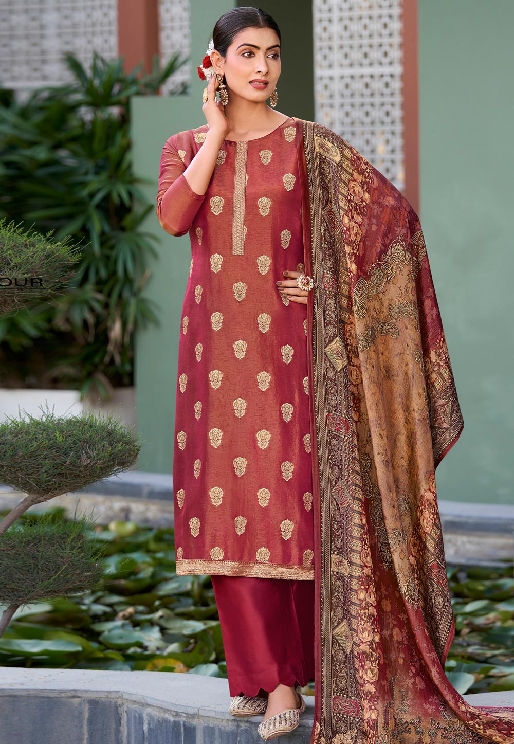 Maroon Silk Palazzo Suit 309873